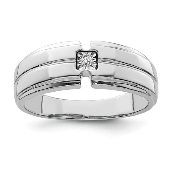 Sterling Silver Rhodium Plated Men's Polished Diamond Ring