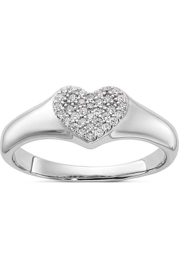 Sterling Silver Rhodium-plated Micro Pave CZ Heart Ring