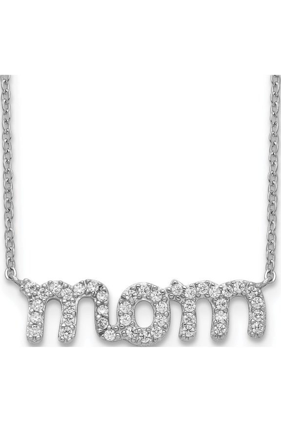 Sterling Silver Rhodium-Plated Mom With Cz Necklace Made In China qg4014-18