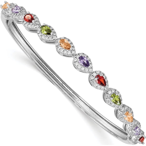 Sterling Silver Rhodium-Plated Multi-Color Cz Hinged Bangle Made In China qb1326