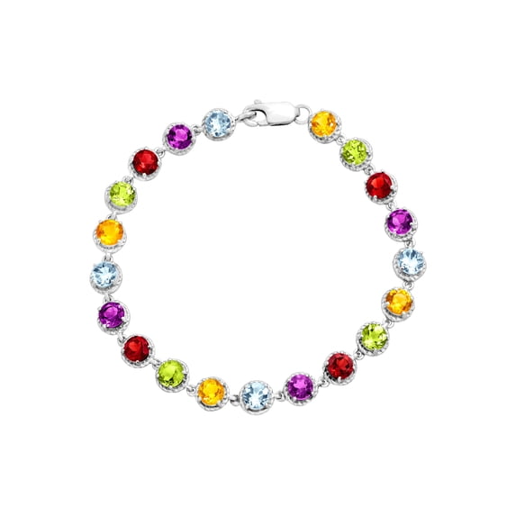Sterling Silver Rhodium Plated Multi Gemstone Bracelet 7.5 Inches