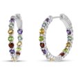 thumbnail image 1 of Sterling Silver Rhodium Plated Multi Gemstone Hoop Earrings, 1 of 1