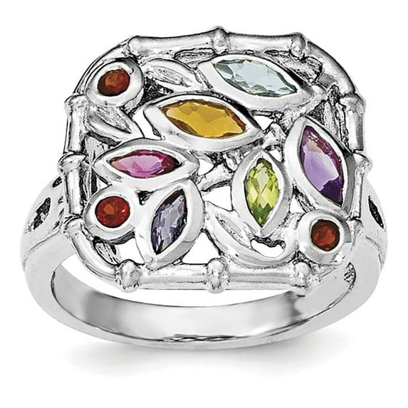 Sterling Silver Rhodium-plated Multi Gemstone Ring
