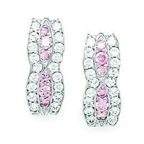 Sterling Silver Rhodium Plated October Pink CZ Leverback Earrings - Measures 15x6mm