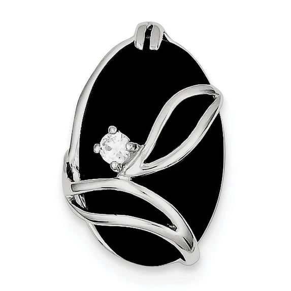 925 Sterling Silver Polished Hidden bail Simulated Onyx and Cubic Zirconia Slide 22x15mm Wide Pendant Necklace for Women