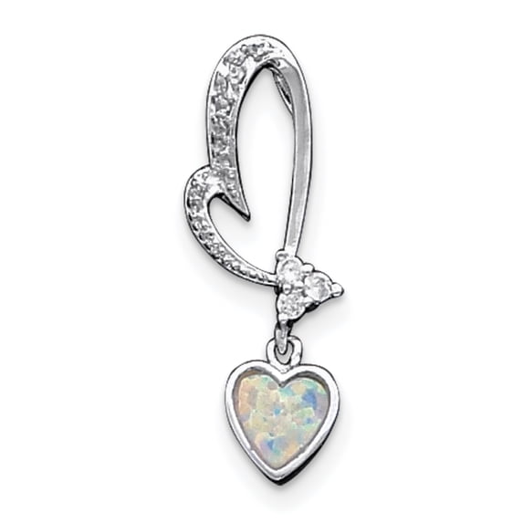 Sterling Silver Rhodium Plated Opal and Cubic Zirconia Heart Pendant