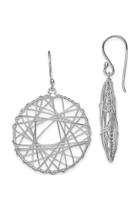 Sterling Silver Rhodium Plated Open Circle Wrapped Wire Earrings (36 X 23) Made In China qe8923
