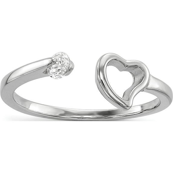 Sterling Silver Rhodium-Plated Open Heart Cz Polished Ring (Size 7) Made In China qr6742-7