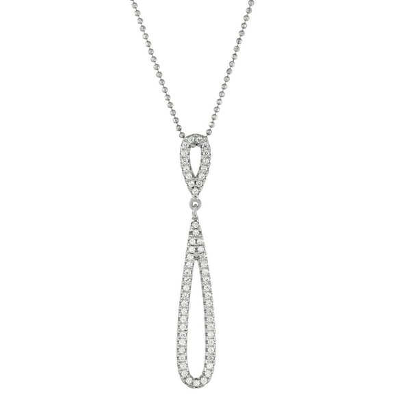 Sterling Silver Rhodium Plated Open Teardrop with CZ and Small Open Teardrop Bail Pendant Necklace