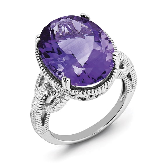 Sterling Silver Rhodium-Plated Oval Amethyst Ring (Size 7) Made In Thailand qr2954am-7