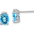 thumbnail image 1 of Sterling Silver Rhodium Plated Oval Blue Topaz And Diamond Post Earrings (10 X 5) Made In India qdx507, 1 of 5