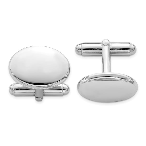 Sterling Silver Rhodium Plated Oval Cuff Links - 10.5 Grams - Measures 13x18mm Wide