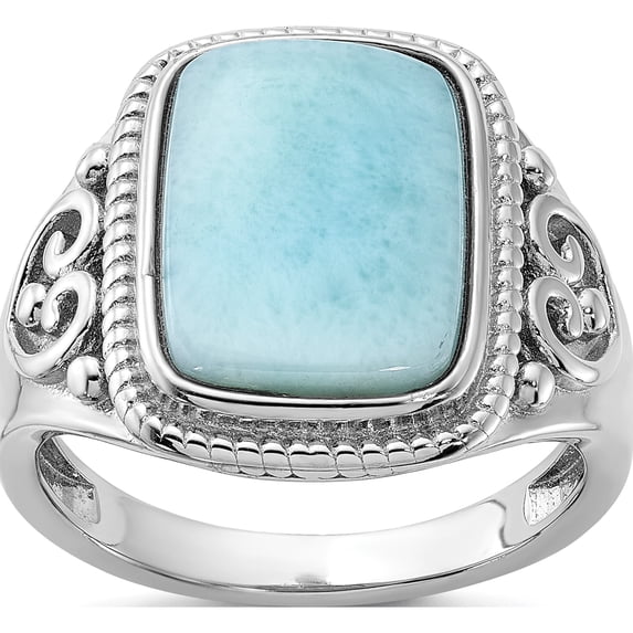 Sterling Silver Rhodium-Plated Oxidized With Rectangular Larimar Ringsize 8 (Width 2.5 To 5.25) - Jbsp