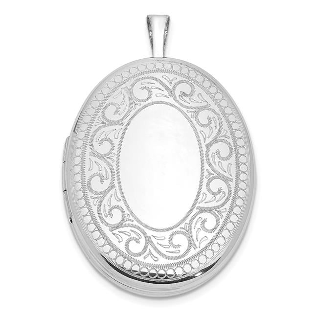 Sterling Silver Rhodium-Plated Paisley Border 26 x 20 mm Oval Locket ...