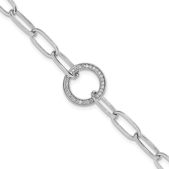Sterling Silver Rhodium-Plated Paperclip Cz Circle With 1In Ext. Bracelet (Width 5.25) (Length 8) - Jbsp