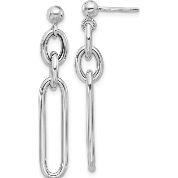 Sterling Silver Rhodium-Plated Paperclip Dangle Post Earrings (Width 7) (Length 41) - Jbsp