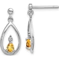 thumbnail image 1 of Sterling Silver Rhodium Plated Pear Citrine And Diamond Post Earrings (19 X 8) Made In Thailand qdx778, 1 of 2