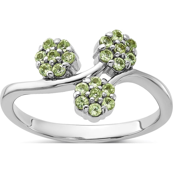 Sterling Silver Rhodium-Plated Peridot Flowers Ringsize 8 (Width 2.24) - Jbsp