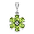 thumbnail image 1 of Sterling Silver Rhodium Plated Peridot and Diamond Flower Pendant QDX816, 1 of 4