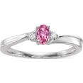 thumbnail image 1 of Sterling Silver Rhodium-Plated Pink Cz & Diamond Birthstone Ring (Size 8) Made In India qbr25oct-8, 1 of 5
