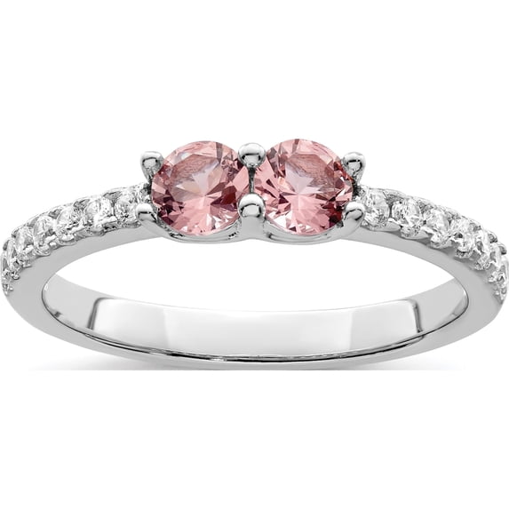 Sterling Silver Rhodium-Plated Pink Cz Ring (Size 6) Made In China qr7372-6
