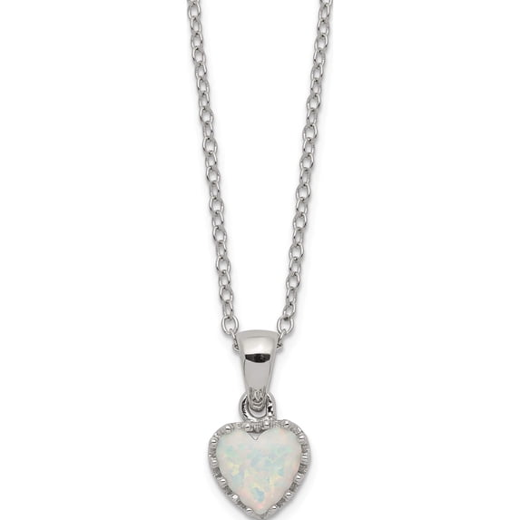Sterling Silver Rhodium-Plated Polish Heart Created Opal Necklace (18 X 7.22) Made In China qg5149-18