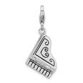 thumbnail image 1 of Sterling Silver Rhodium-Plated Polished 3-D Enameled Grand Piano With Heart Scroll Charm With Fancy Lobster Clasp, 1 of 4
