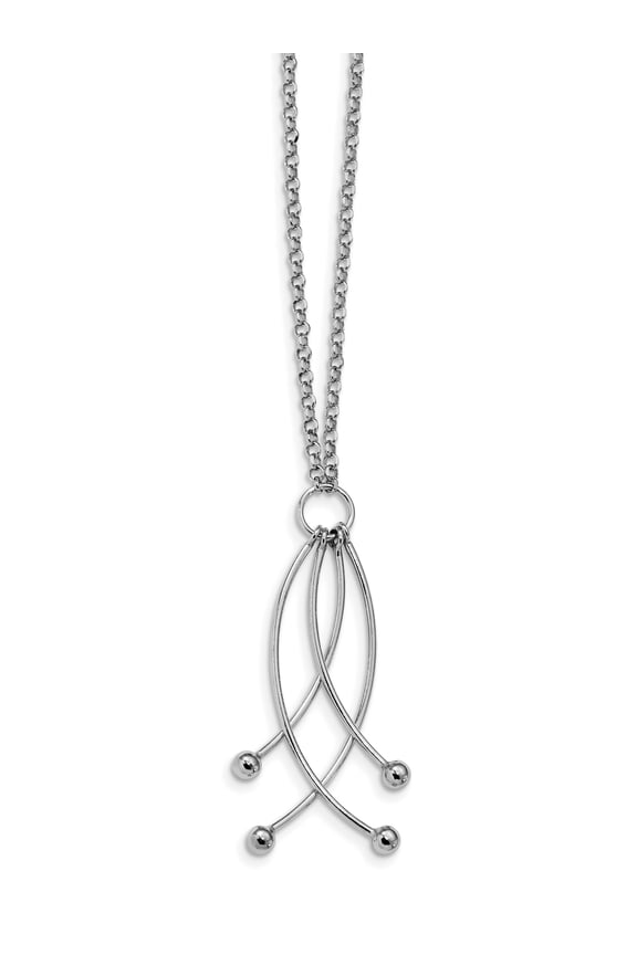 Sterling Silver Rhodium-plated Polished 4 Curved Dangles Necklace