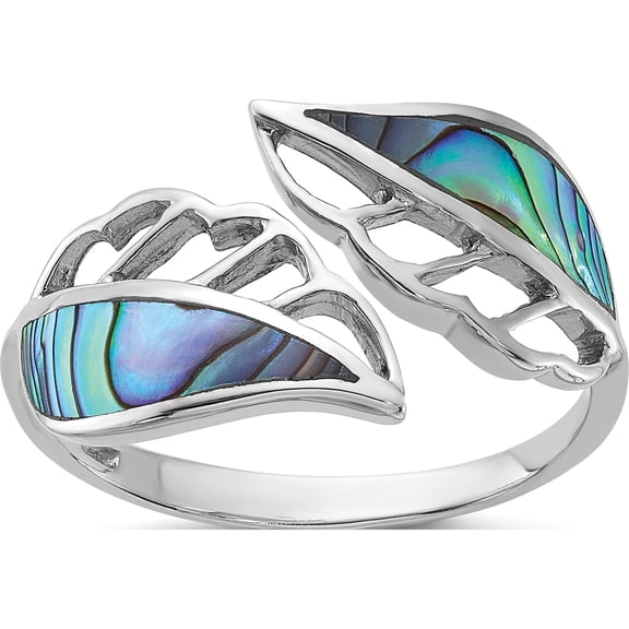 Jewelry by Sweet Pea Sterling Silver Rhodium-Plated Polished Abalone Bypass Leaf Ring