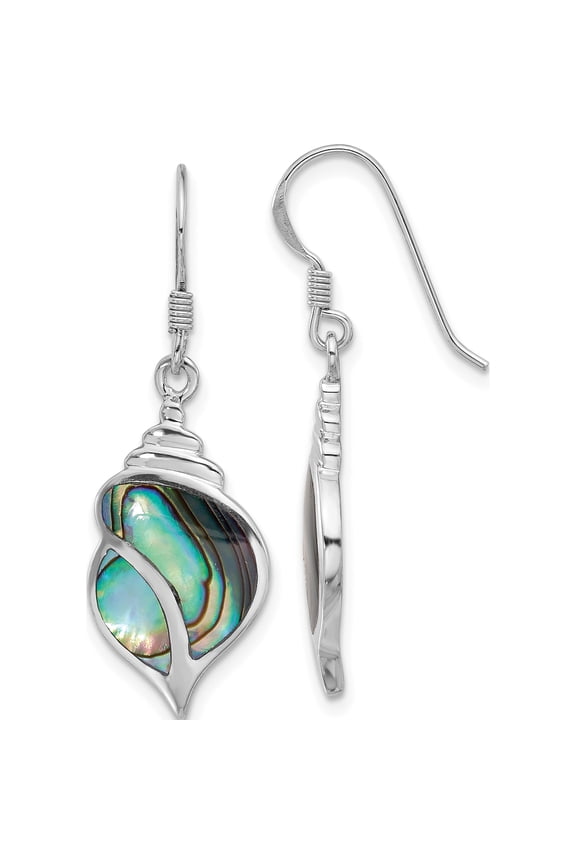 Sterling Silver Rhodium-Plated Polished Abalone Dangle Shell Earrings (Width 12.5) (Length 36.6) - Jbsp