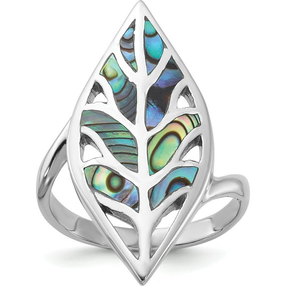 Sterling Silver Rhodium-Plated Polished Abalone Leaf Ringsize 7 (Width 2.3) - Jbsp