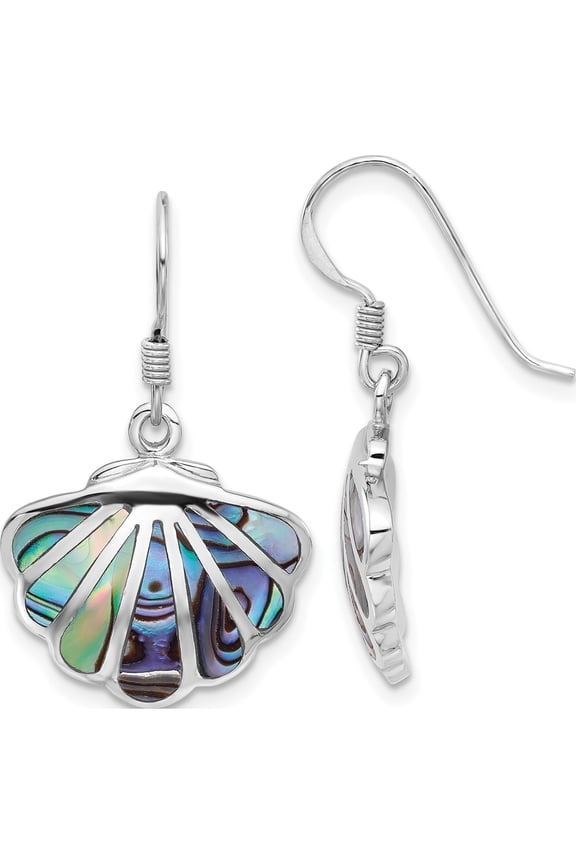 Sterling Silver Rhodium-Plated Polished Abalone Shell Dangle Earrings (Width 17.9) (Length 29.75) - Jbsp