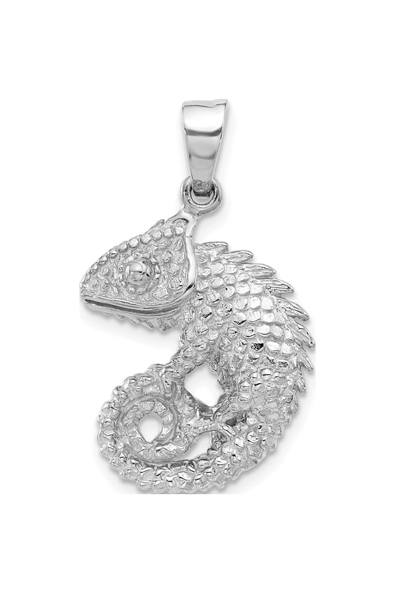Sterling Silver Rhodium-plated Polished and Textured 3D Chameleon Pendant