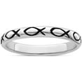 thumbnail image 1 of Sterling Silver Rhodium-Plated Polished Antiqued Ichthus Ring (Size 6) Made In Thailand qr6586-6, 1 of 5