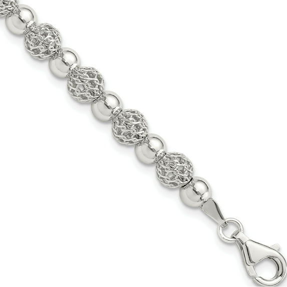 Sterling Silver Rhodium-Plated Polished Beaded 7.5In Bracelet (Width 6) (Length 7.5) - Jbsp
