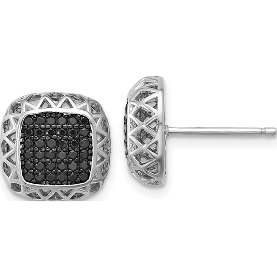 Sterling Silver Rhodium-Plated Polished Black Spinel Square Post Earrings (Width 11.8) (Length 11.65) - Jbsp