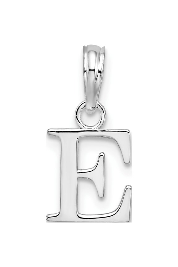 Sterling Silver Rhodium-plated Polished Block Initial -E- Pendant