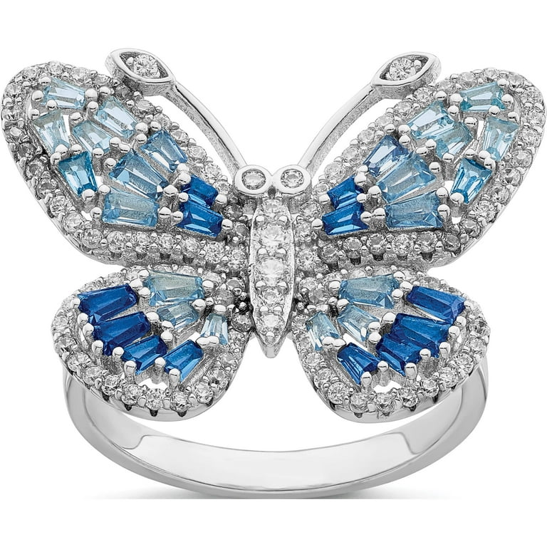 Sterling Silver Blue and White CZ Butterfly Ring Sterling Silver Blue and White CZ Butterfly Ring