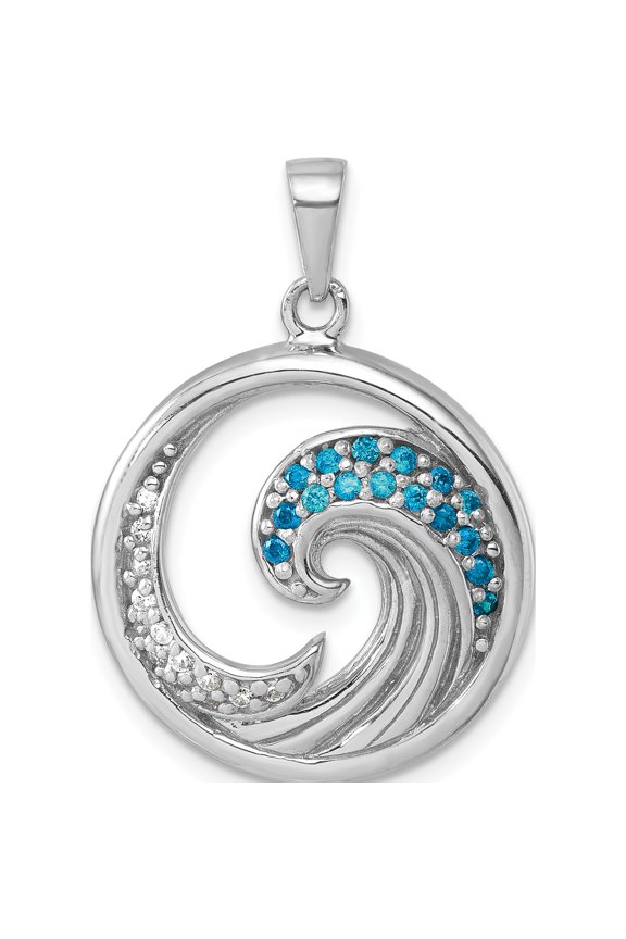 Sterling Silver Rhodium-Plated Polished CZ Wave Pendant