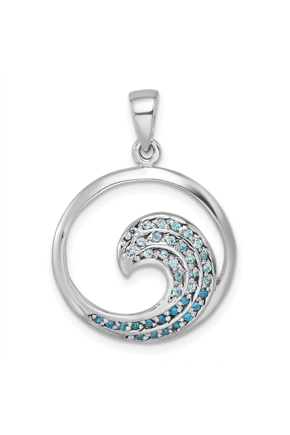 Sterling Silver Rhodium-Plated Polished CZ Wave Pendant