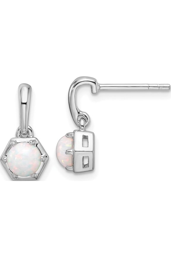 Sterling Silver Rhodium-Plated Polished Created Opal Dangle Post Earrings (Width 7) (Length 8.1) - Jbsp