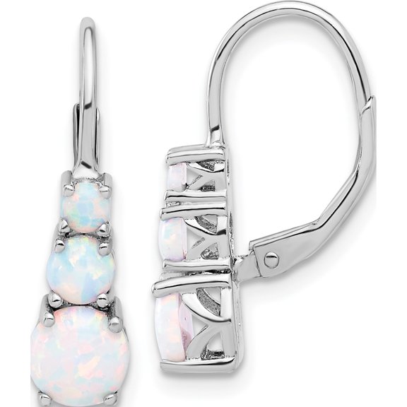 Sterling Silver Rhodium-Plated Polished Created Opal Leverback Earrings (Width 6) (Length 22) - Jbsp