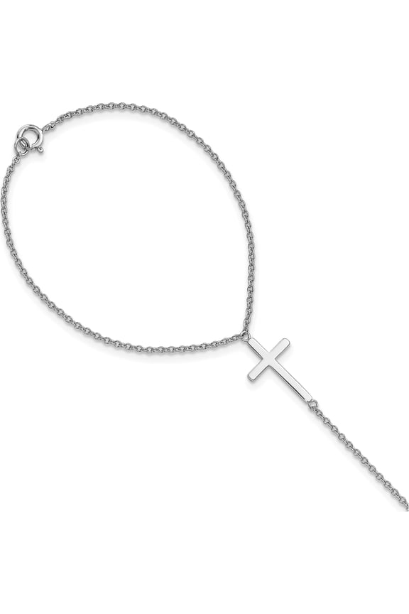 Sterling Silver Rhodium-Plated Polished Cross Attached Ring/Bracelet Made In China qg3633-7
