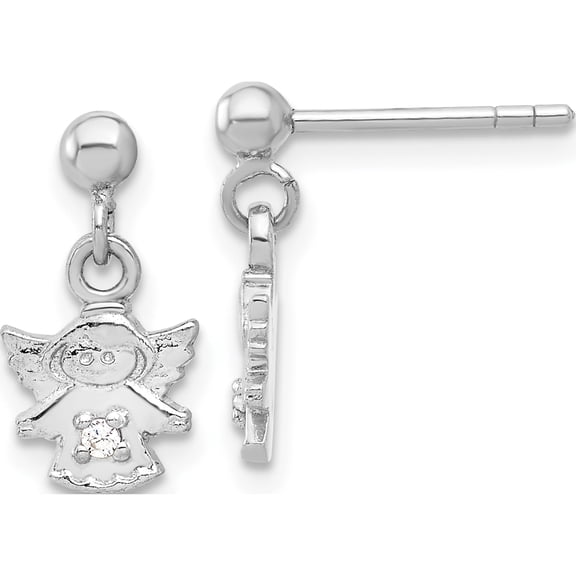 Jewelry by Sweet Pea Sterling Silver Rhodium-plated Polished CZ Angel Post Dangle Earrings