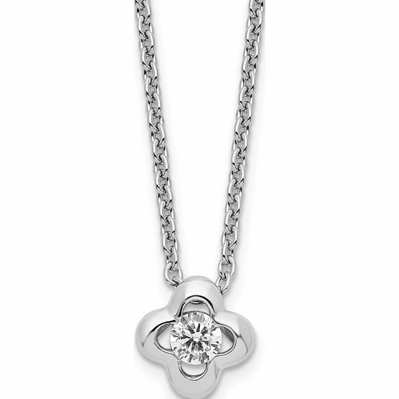 Sterling Silver Rhodium-Plated Polished Cz Flower Necklace Made In Thailand -Jewelry By Sweet Pea