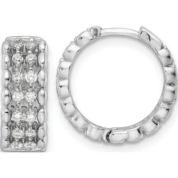 Sterling Silver Rhodium-Plated Polished Cz Hinged Hoop Earrings (15 X 15.38) Made In China qe16302