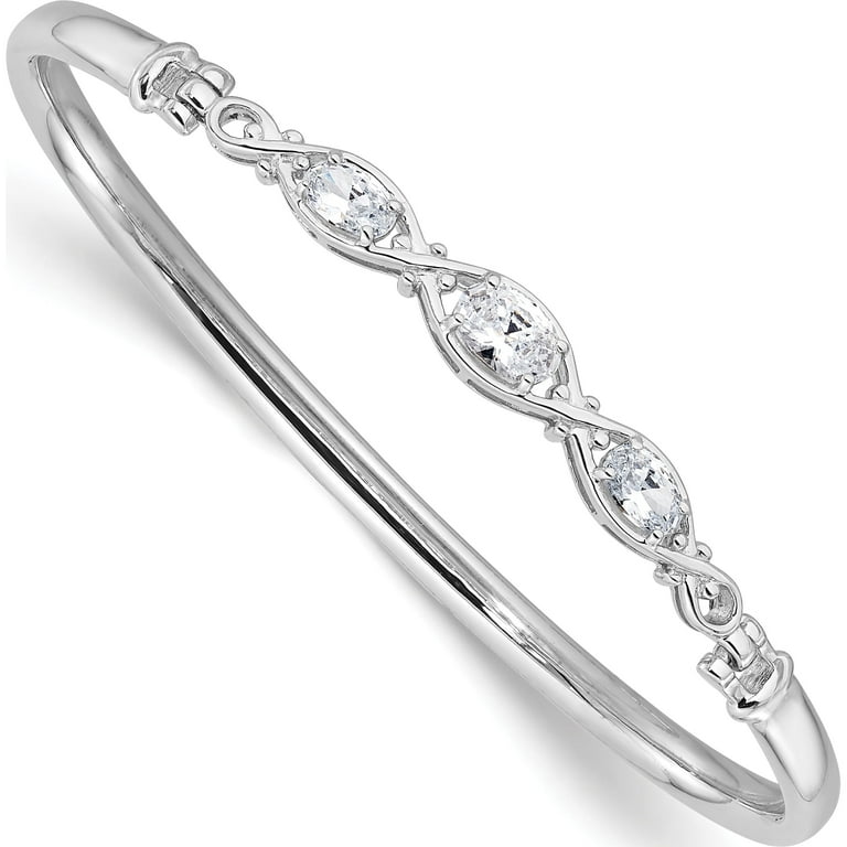 Sterling Silver Rhodium-Plated Polished Cz Hook Closure