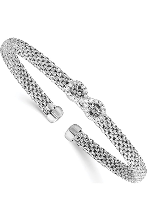 Sterling Silver Rhodium-plated Polished CZ Infinity Flexible Cuff Bangle