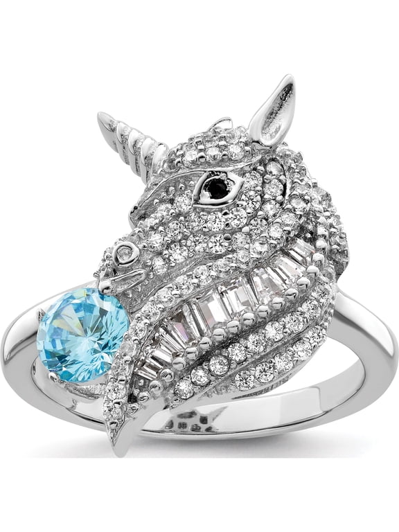 Sterling Silver Rhodium-plated Polished CZ Unicorn Ring