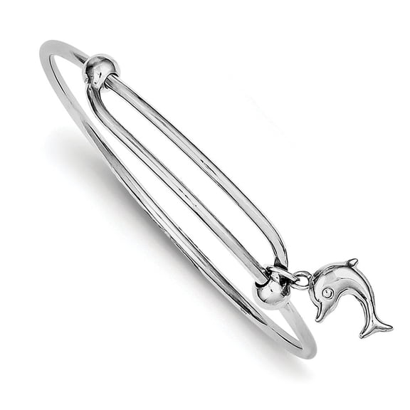 Sterling Silver Rhodium Plated Polished Dolphin Baby Bangle Bracelet - 3.8 Grams - Measures 7mm Wide